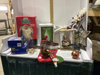 LARGE TOTE & BOX OF CHRISTMAS DECOR