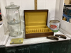 WATER/JUICE DISPENSER, UTENSIL BOX, HONEY PAIL, SAD IRON HANDLES, METAL CIGARETTE CASE