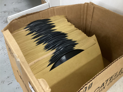 BOX OF 78 RECORDS + 2 CANDLE HOLDERS