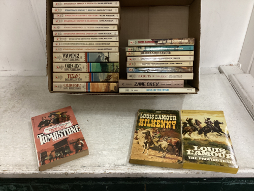 BOX OF BOOKS - MOSTLY WESTERN