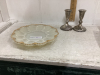 STERLING SILVER CANDLE HOLDERS AND MILKGLASS EGG PLATE
