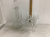 CRYSTAL DECANTER AND 4 WINE GLASSES