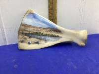 SIGNED LEE CHRISTENSEN HAND PAINTED WESTERN SCENE ON COW BONE