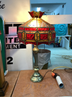 LAMP WITH STAINED GLASS SHADE AND METAL BASE