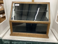 OAK- LOOK METAL + GLASS DISPLAY CABINET -