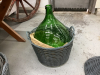 LARGE ROUNDED GREEN DEMIJOHN CARBOY IN BASKET - 2