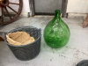 LARGE ROUNDED GREEN DEMIJOHN CARBOY IN BASKET - 3