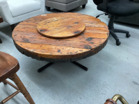 ROUND WOOD TOP COFFEE TABLE W/20.5” LAZY SUSAN