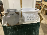 GOOD LAUNDRY BASKET AND WOOD CRATE