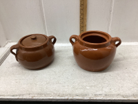 2 BEAN POTS - ONE IS MARKED BUT NOT LEGIBLE