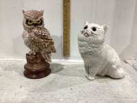 2 STATUES - CAT + OWL