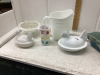 2 BOXES- MILKGLASS PIECES, ROSEVILLE BOWL