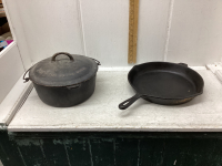 WKM # 12 CAST IRON FRY PAN AND MCLARY #8 DRIP TOP DUTCH OVEN
