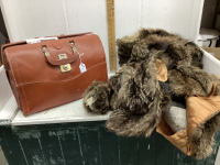 OLD LEATHER BRIEF CASE + FUR COAT FOR PROJECTS