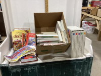 FULL BOX OF COOKBOOKS AND JUNIOR ENCYCLOPEDIAS