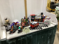 2 BOXES CHRISTMAS DECOR- TRAIN SET AND MISC