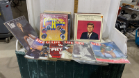 BOX OF LP RECORDS + LIFE MAGAZINES FROM 1960â€™S