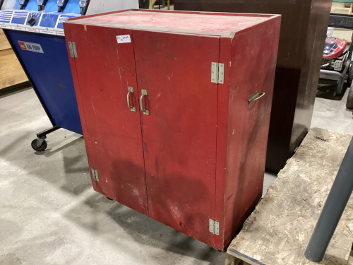 WOODEN STORAGE CABINET ON WHEELS