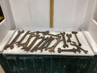 BOX WITH ANTIQUE WRENCHES