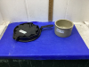 CAST IRON WAFFLE PAN & SMALL CROCK