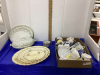 COVERED CASSEROLE DISH & PLATERS & TEA CUPS