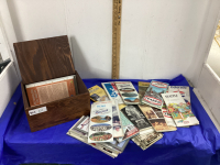 WOOD BOX WITH OLD ROAD MAPS