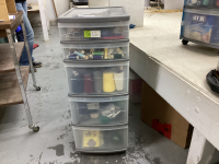 PLASTIC STORAGE TOWER UNIT WITH SEWING ITEMS