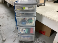 PLASTIC STORAGE UNIT WITH SEWING & CRAFTING ITEMS