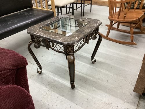 IRON SIDE TABLE WITH MARBLE + GLASS TOP