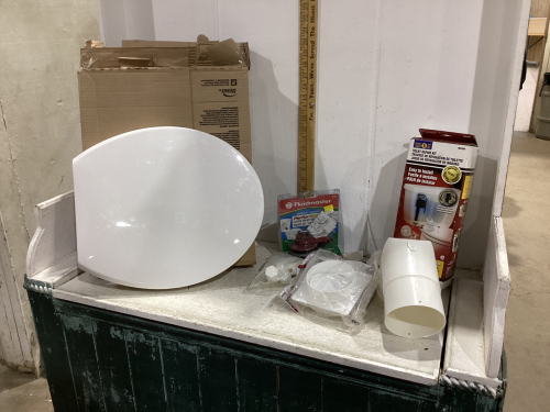 2 BOXES- TOILET REPAIR ITEMS, TOILET SEATS