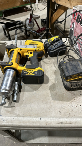 DeWalt 20 V cordless grease gun with extra battery and two chargers