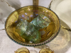 CARNIVAL GLASS PUNCH BOWL W/CUPS AND 2 SERVING PLATTERS - 2