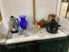 2 BOXES-VASES,TEAPOTS, CARAFE, GLASSES, CANDLE HOLDERS, SOUP TOUREEN, MILK BOTTLES