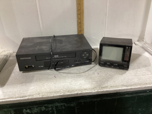 VHS PLAYER AND MINI B+W TV