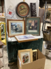 BOX WITH FRAMED ARTWORK, MUDROOM HANGER, TIN CANADA HOLDER