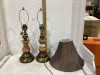 2 WOOD/METAL LAMPS & ONE SHADE