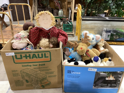 2 BOXES OF DOLLS & STUFFIES