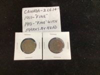 CANADA - 2 LARGE ONE CENT 1911 & 1918