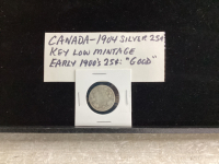 CANADA - SILVER 1904 .25 CENT KEY LOW MINTAGE