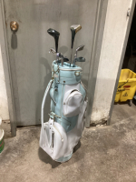 RETRO GOLF BAG W/ SOME CLUBS