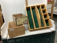 3 WOOD PIECES - ORANGE BOX, CADDY BOX , WINE CRATE