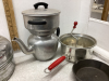 MEAT GRINDER, CAST FRY PAN, KETTLE, ENAMELWARE KETTLE, - 2