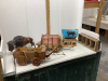 WOOD WAGON LAMPS, PLASTIC BREYER BUFFALO(HORN BROKEN)