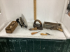 SAD IRON, ELECTRIC IRON, SMALL HAND TOOLS, WOOD BOBBINS,