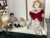 4 BOXES OF PORCELAIN, CLOTH + WOOD DOLLS - 2