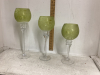 3 TALL GREEN CANDLE HOLDERS