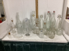 2 BOXES -CLEAR GLASS DECANTERS, BEAKER, BOTTLES ,