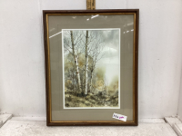 FRAMED PICTURE OF BIRCH TREES BY E. CUMMINS