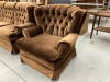 BROWN VELOUR SOFA & CHAIR - 2