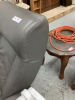 GREY LEATHER ELECTRIC RECLINER - SWIVELS & ROCKS - 3